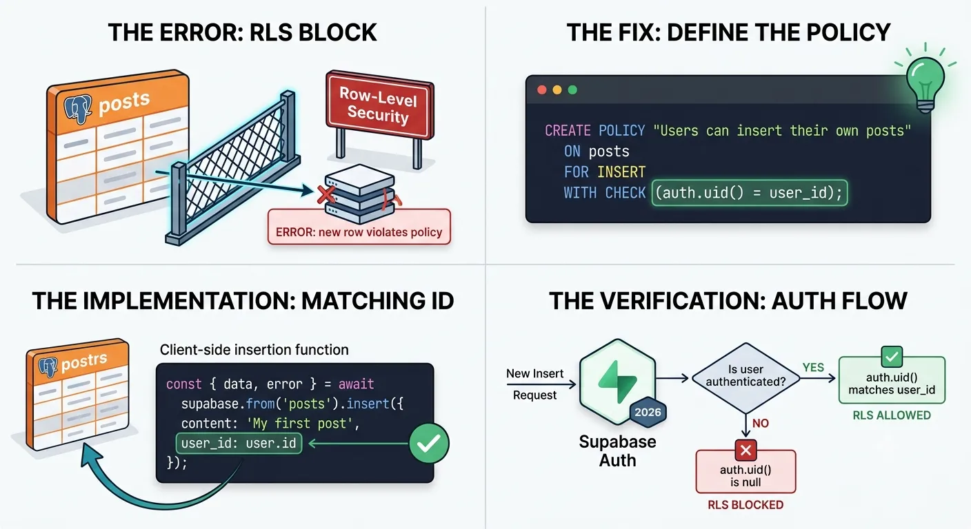 Fix: "new row violates row-level security policy" in Supabase