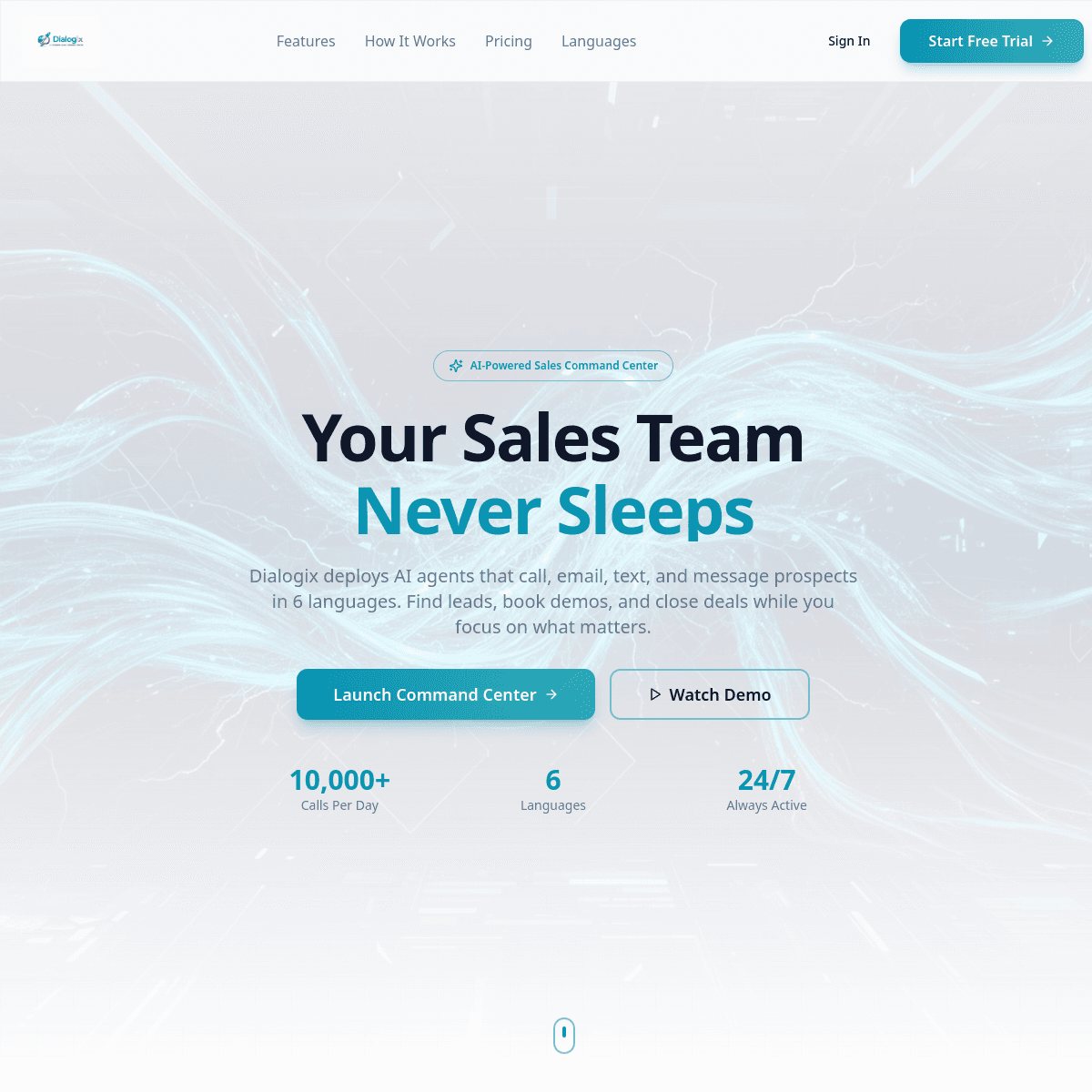 Dialogix — An AI sales-automation platform that calls, emails, texts and messages prospects in 6 languages — 24/7.