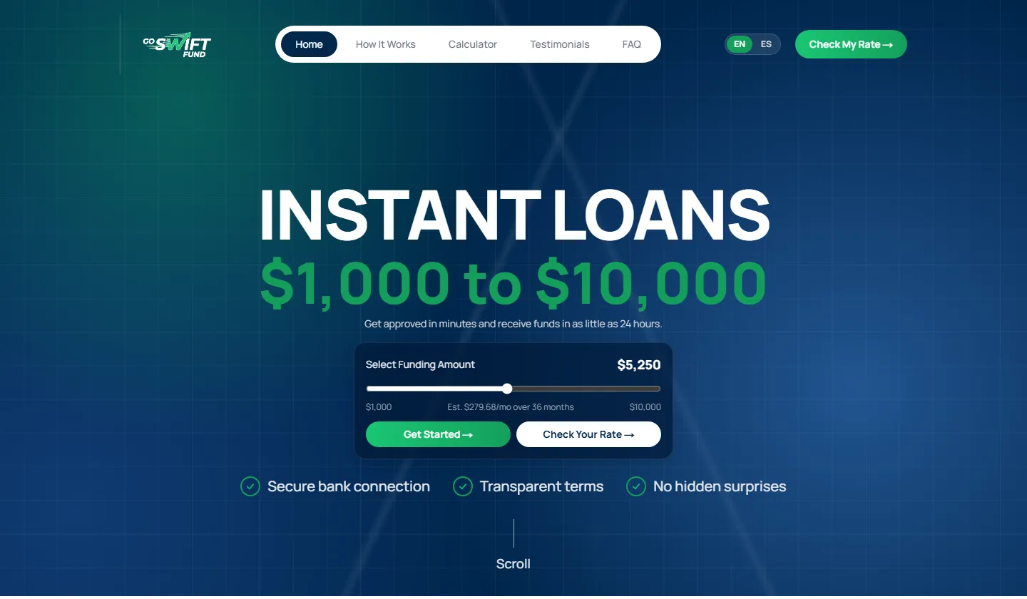 GoSwiftFund — A business-funding marketplace — apply once, link your bank, and get matched with a lending partner.