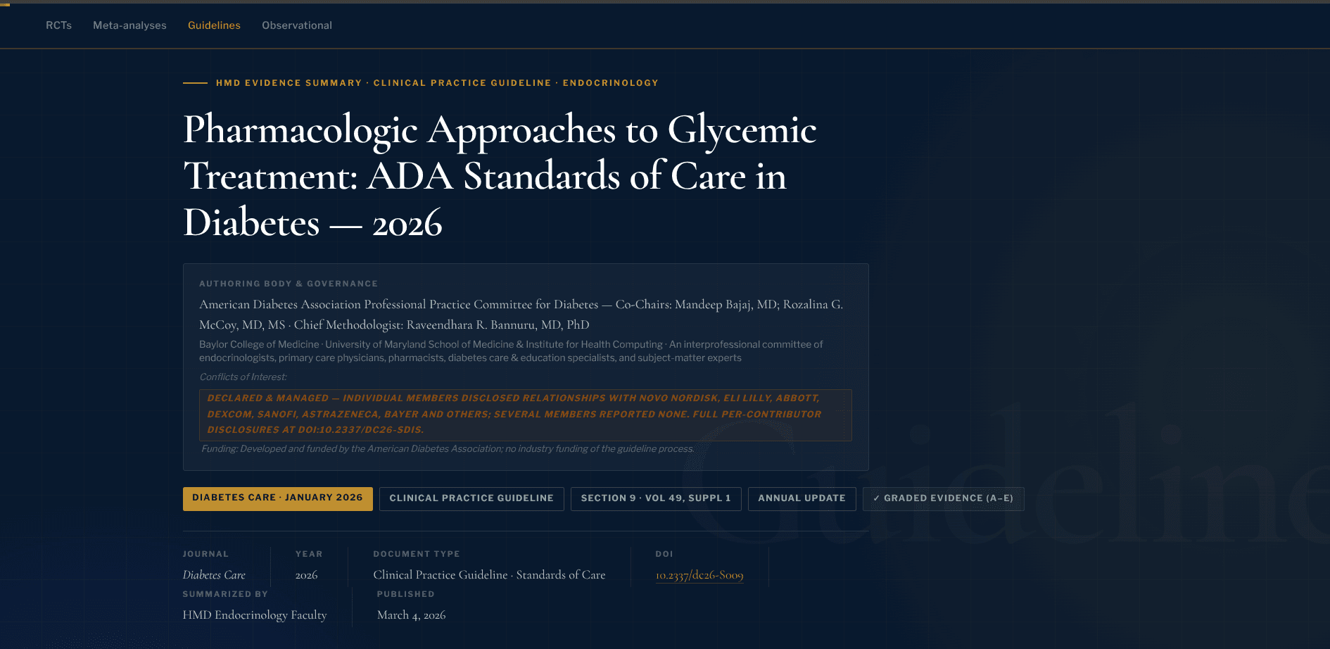 HMD — Evidence Summary article: ADA Standards of Care in Diabetes 2026
