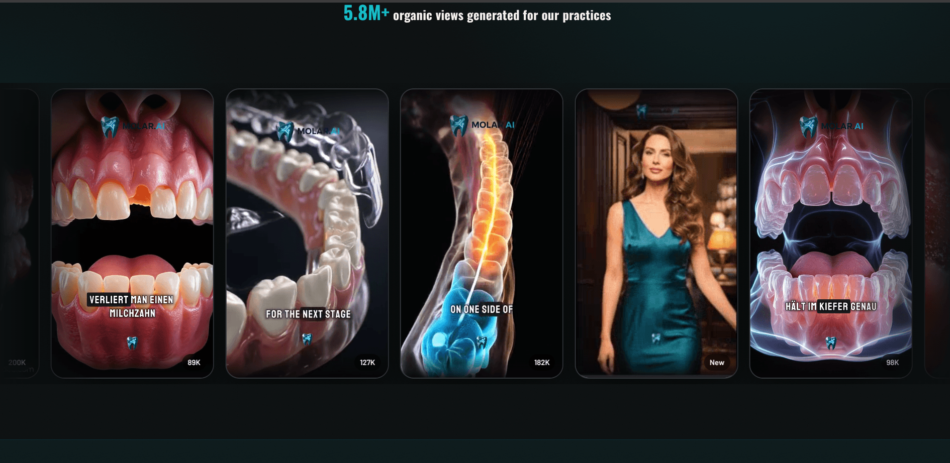 Molar AI — AI-generated dental content reels in multiple languages