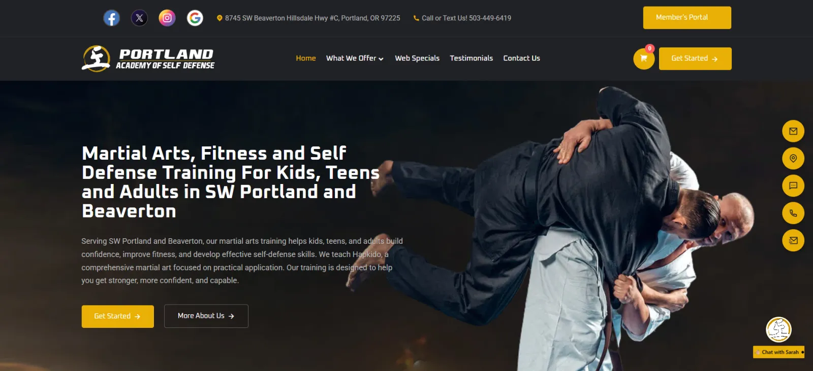 Portland Academy of Self-Defense — homepage with Get Started call to action