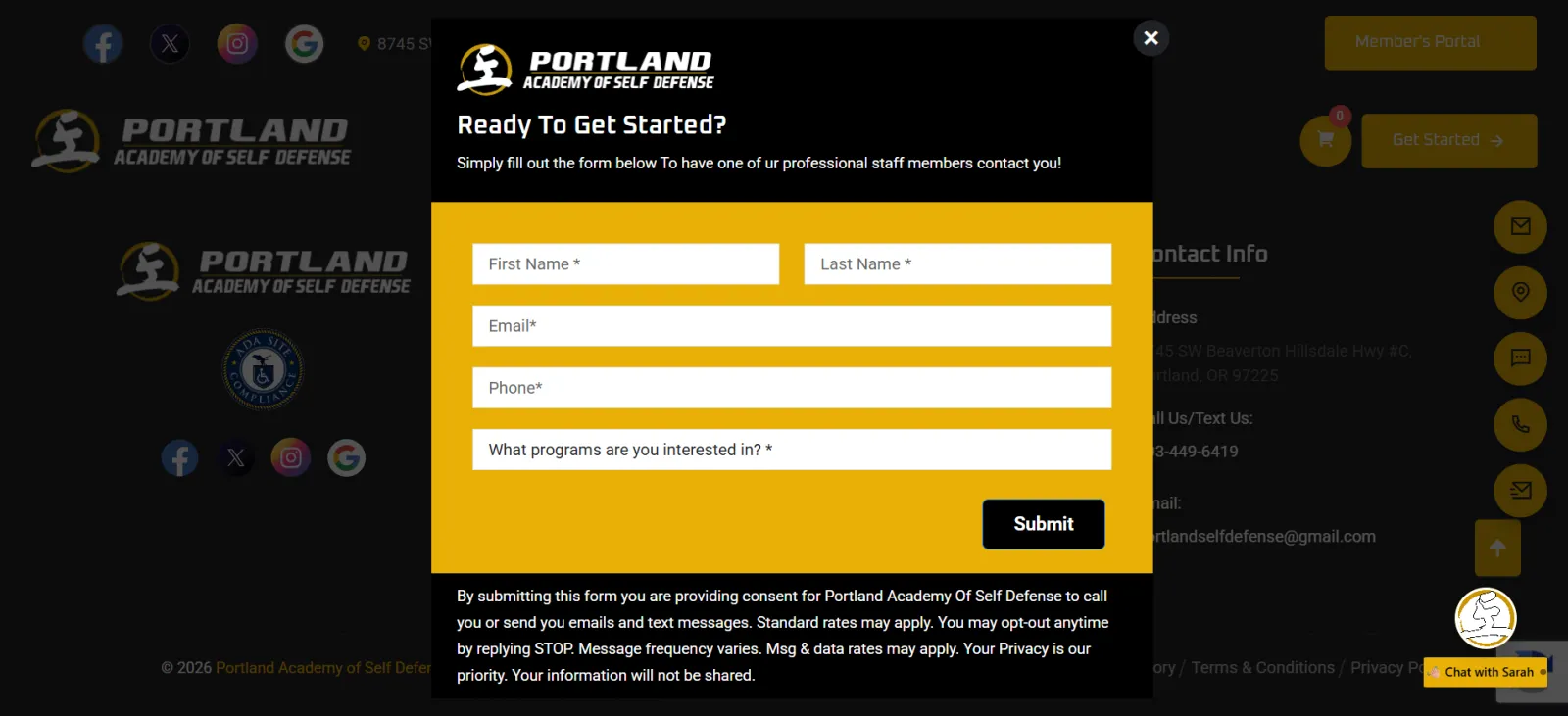Portland Academy of Self-Defense — CRM Integration — Fixed a silent lead leak and rebuilt the website-to-GoHighLevel integration so every enquiry lands in the CRM, sourced and tagged.