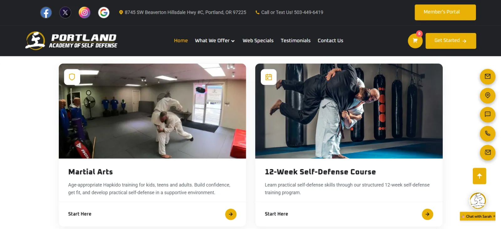 Portland Academy of Self-Defense — Martial Arts and 12-Week Self-Defense Course program cards