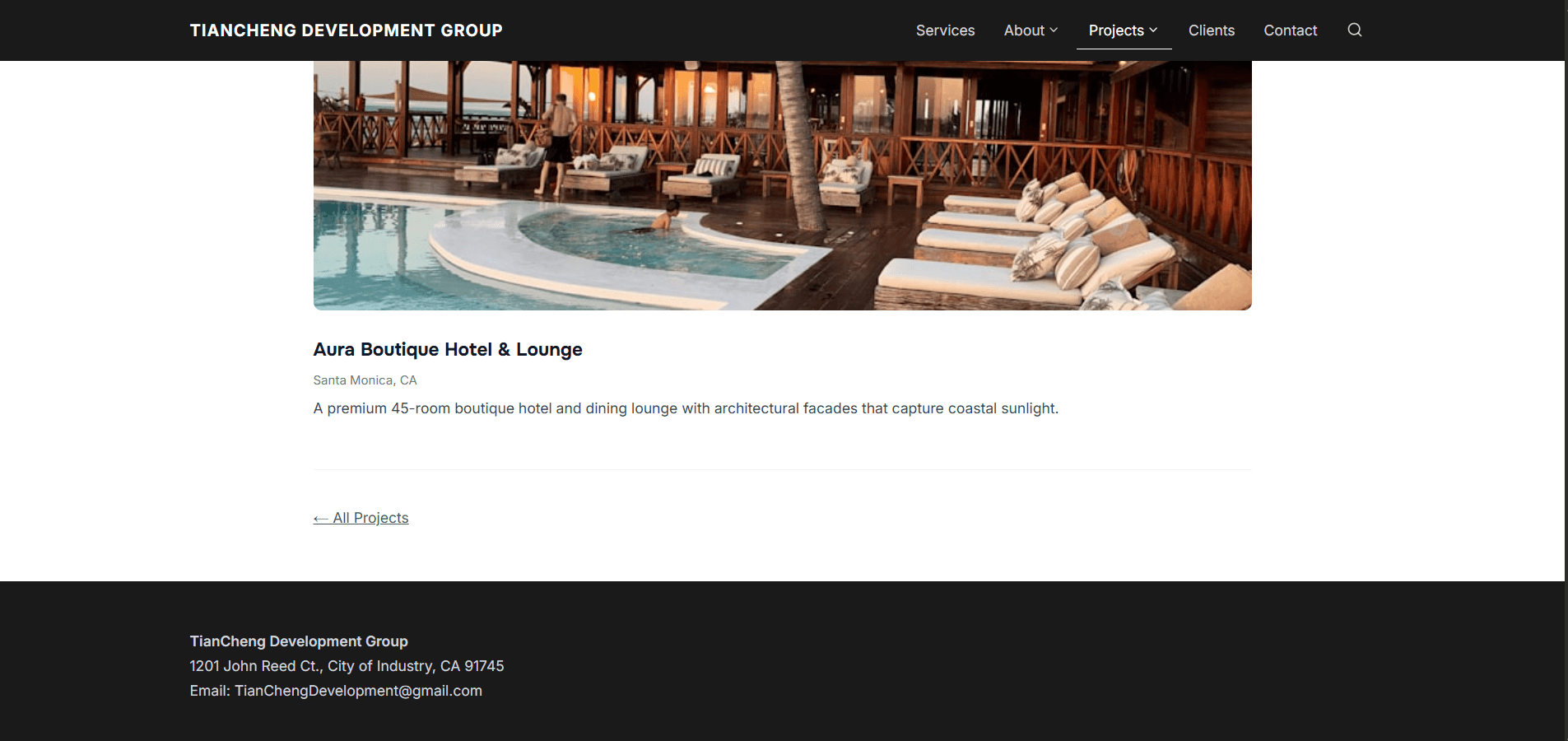 TianCheng Development Group — Aura Boutique Hotel & Lounge project page, Santa Monica CA