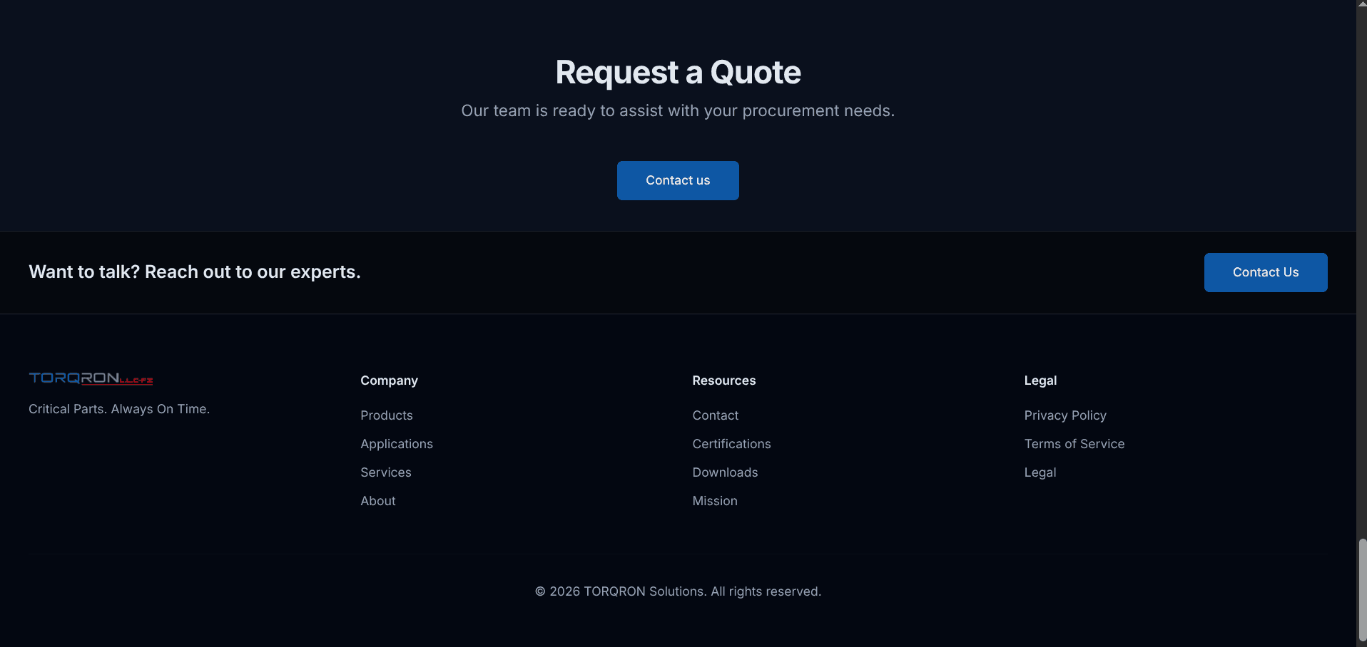 Torqron — Contact / RFQ flow for enterprise procurement teams