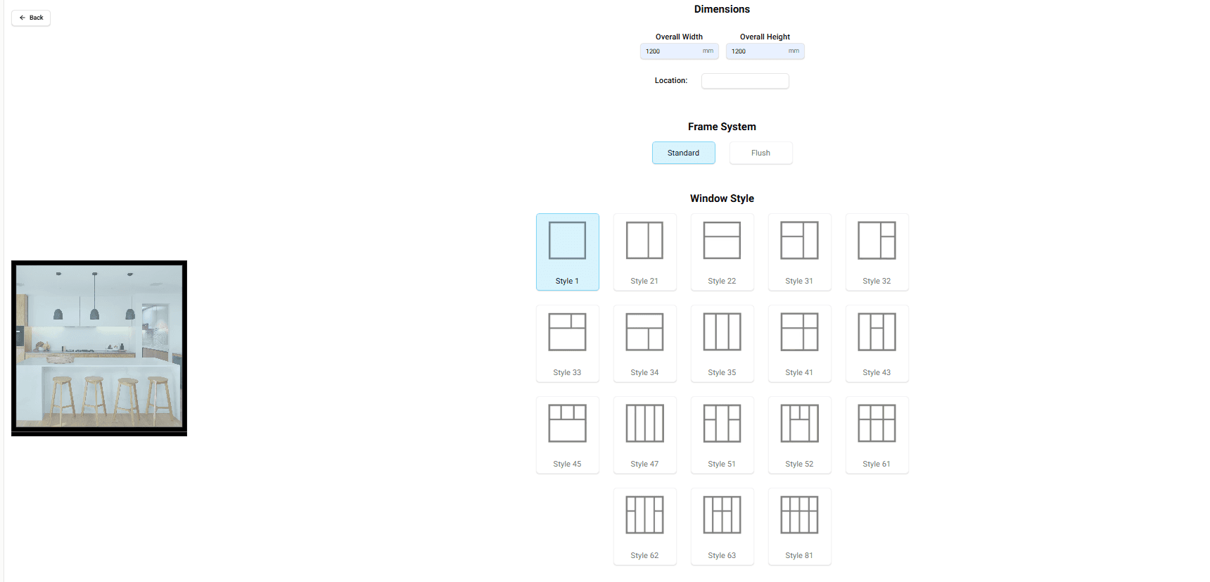 Ultra Windows — window configurator: dimensions, frame system and window-style grid