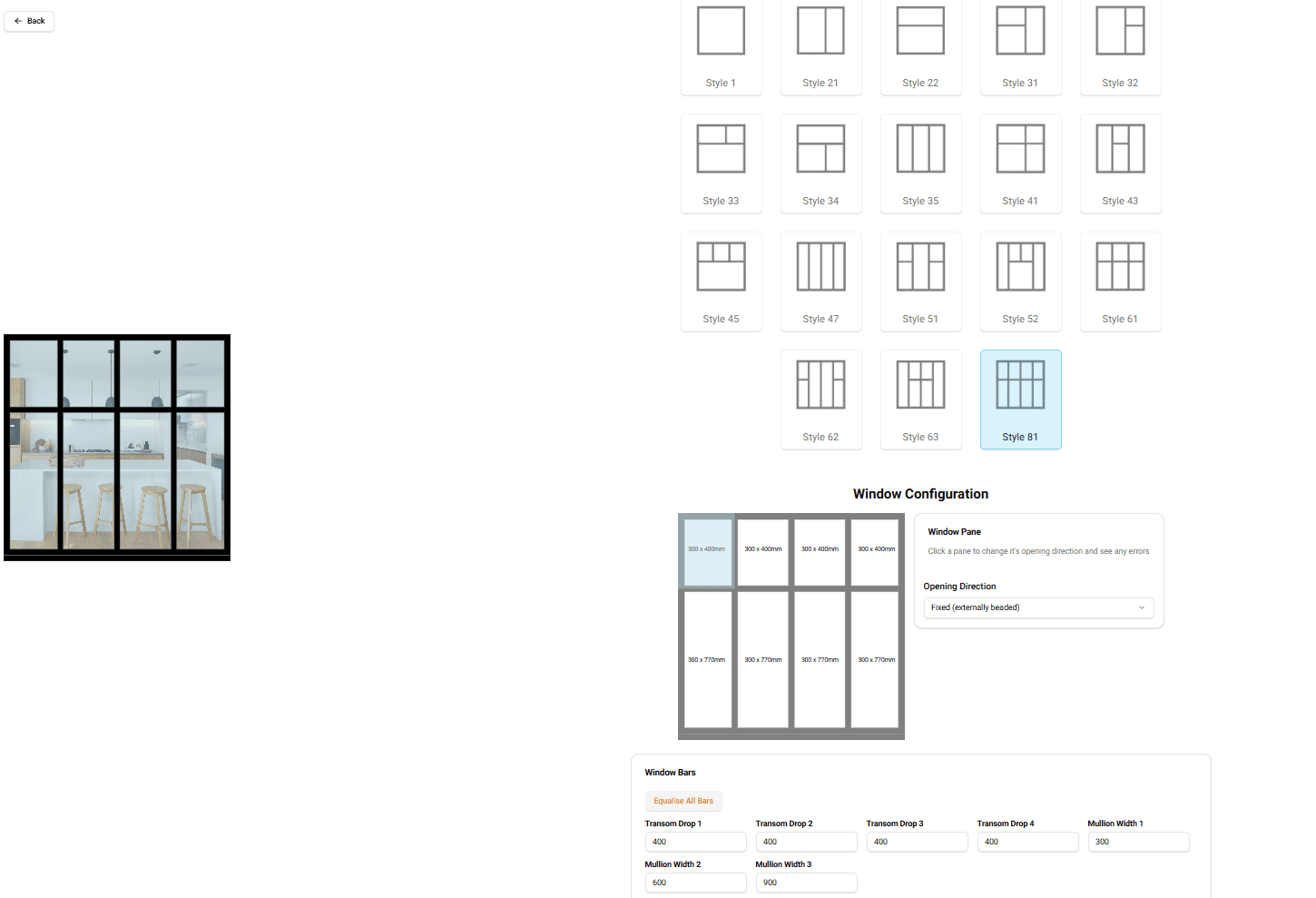 Ultra Windows — full style grid with multi-pane configuration and per-pane sizing