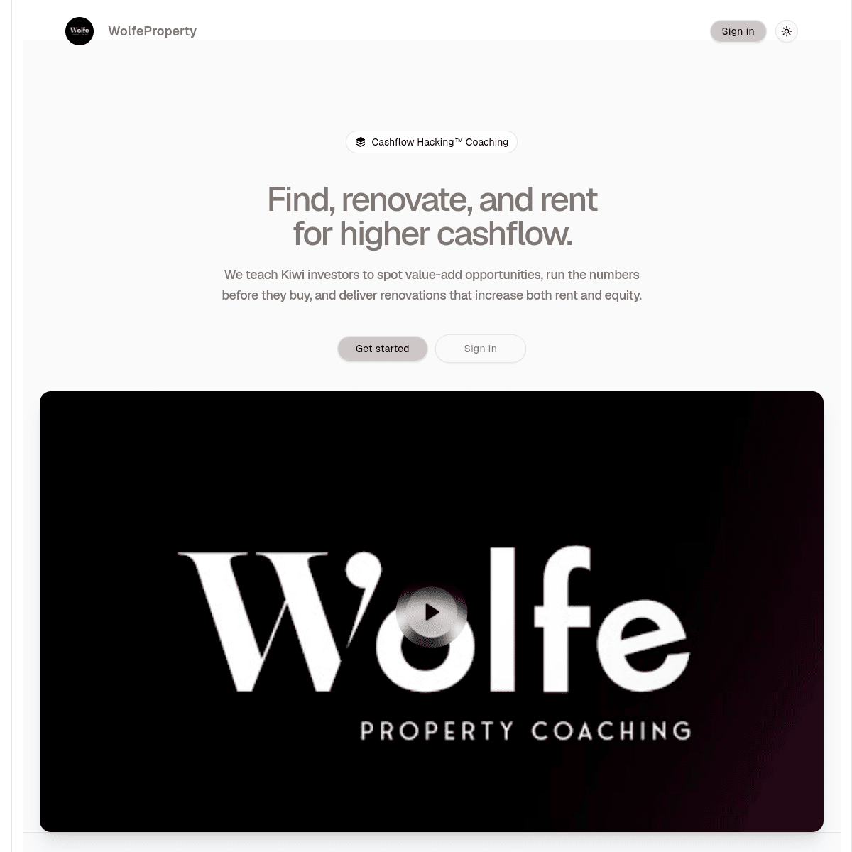 Wolfe Property Portal — A gated client portal and property-investment calculator for a New Zealand property-coaching firm.