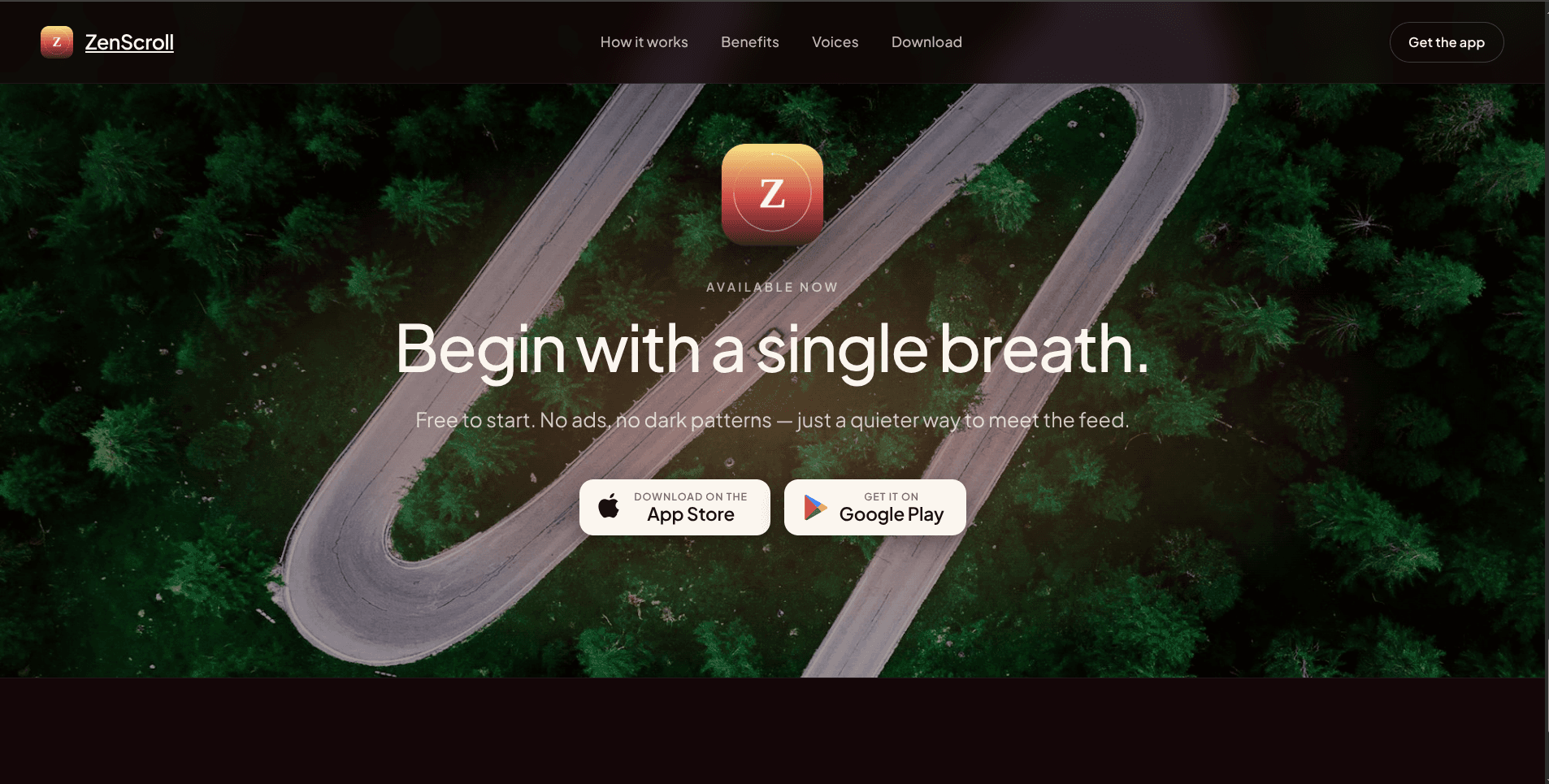 ZenScroll — CTA: Begin with a single breath