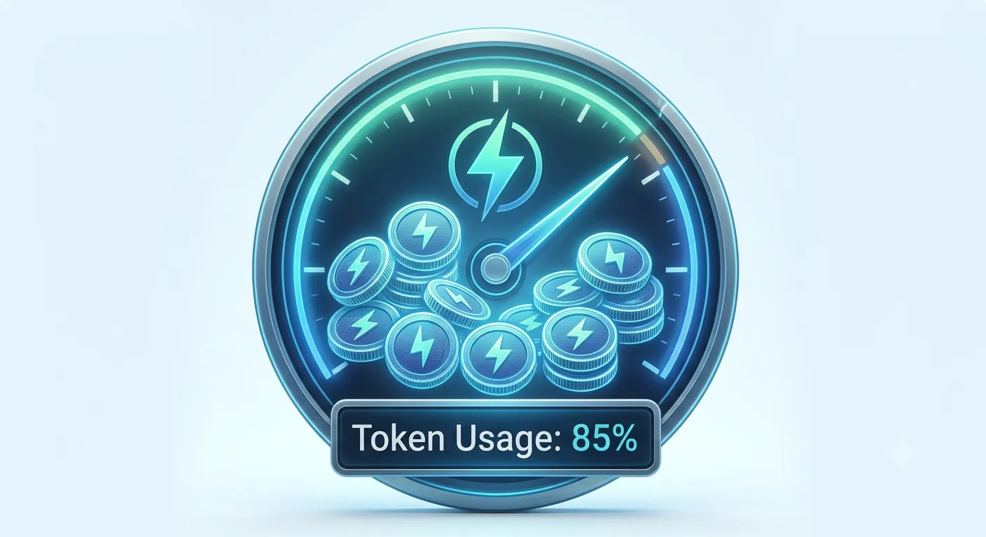 Token usage gauge nearing its limit, illustrating how quickly heavy iteration burns through Bolt.new's token allowance