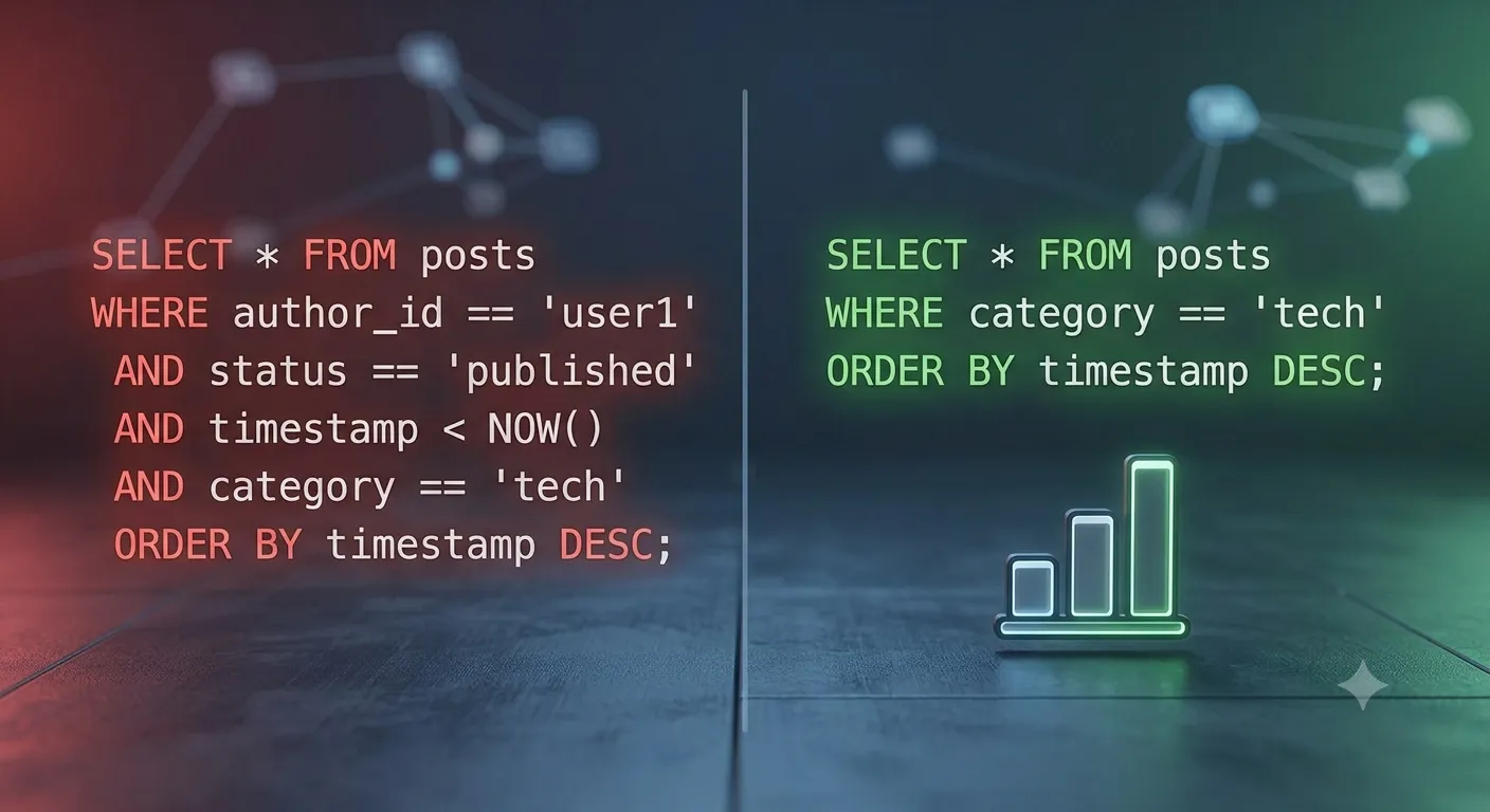 Complex multi-filter query next to a simplified single-filter query with orderBy