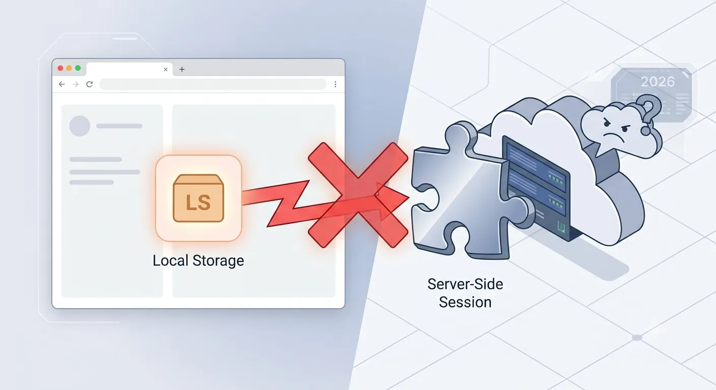 Browser localStorage session unable to reach the server-side session, causing the mismatch