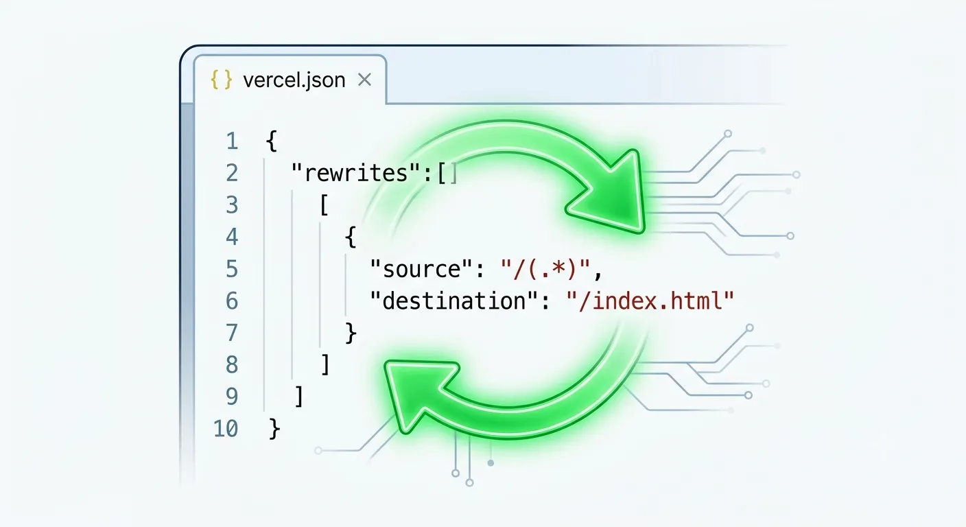 vercel.json rewrites array routing every path to index.html for client-side routing