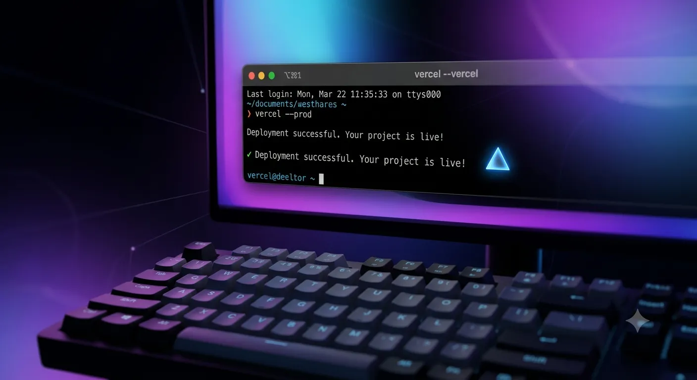 Terminal running vercel --prod with a successful deployment confirmation