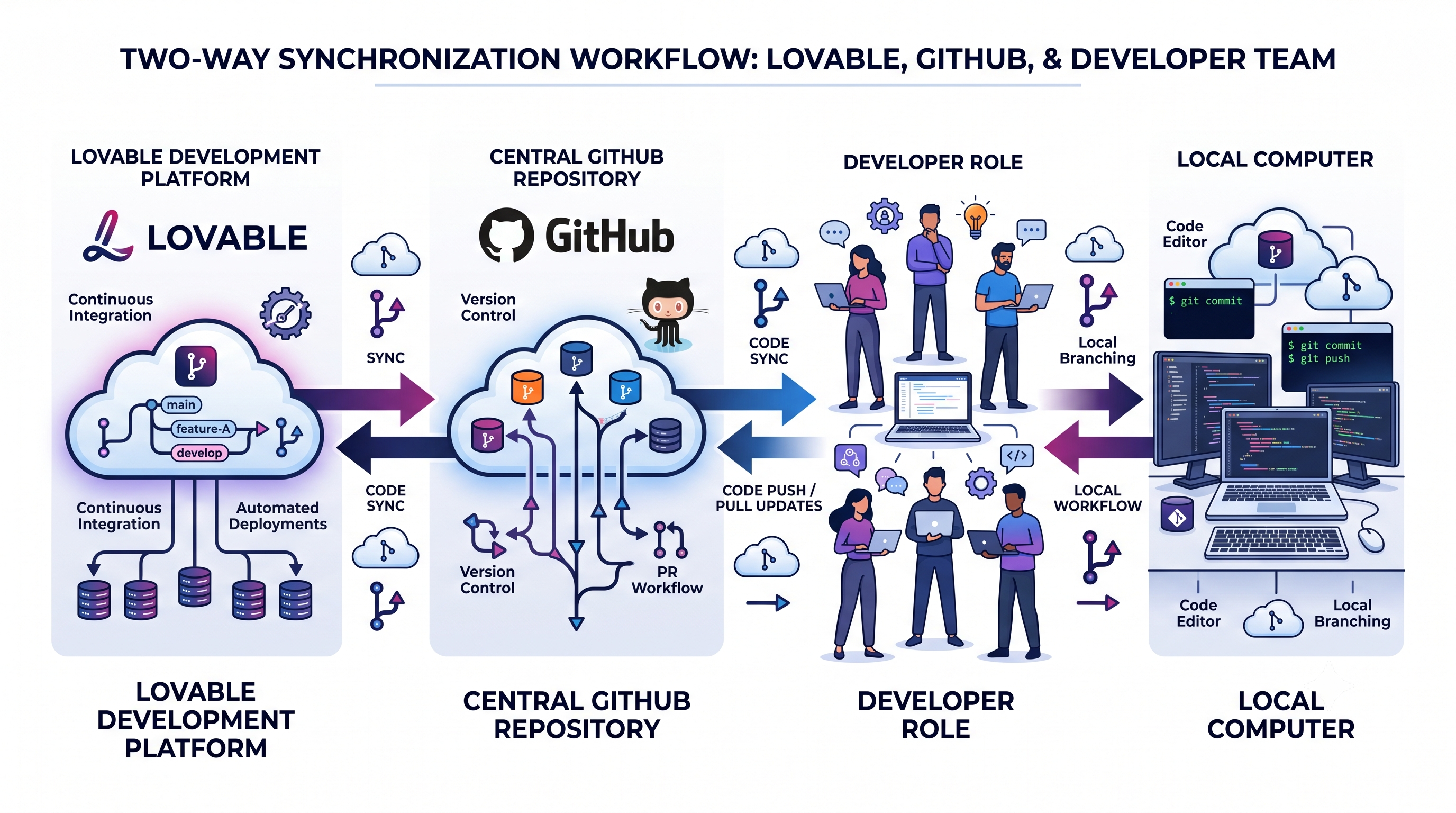 Two-way synchronization workflow between Lovable, GitHub, and your local developer machine