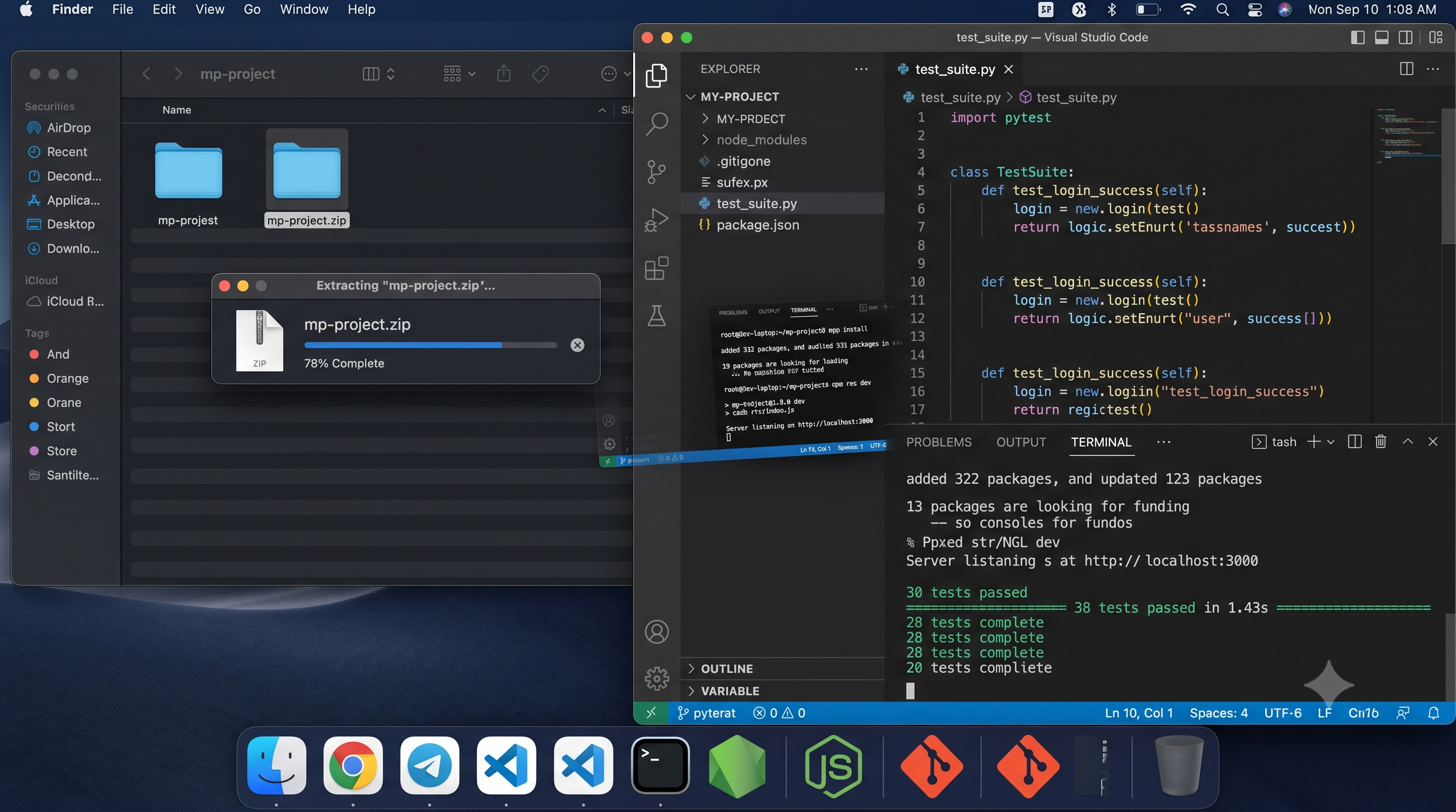 Extracting a Replit ZIP archive — project files unzipped and opened in VS Code locally
